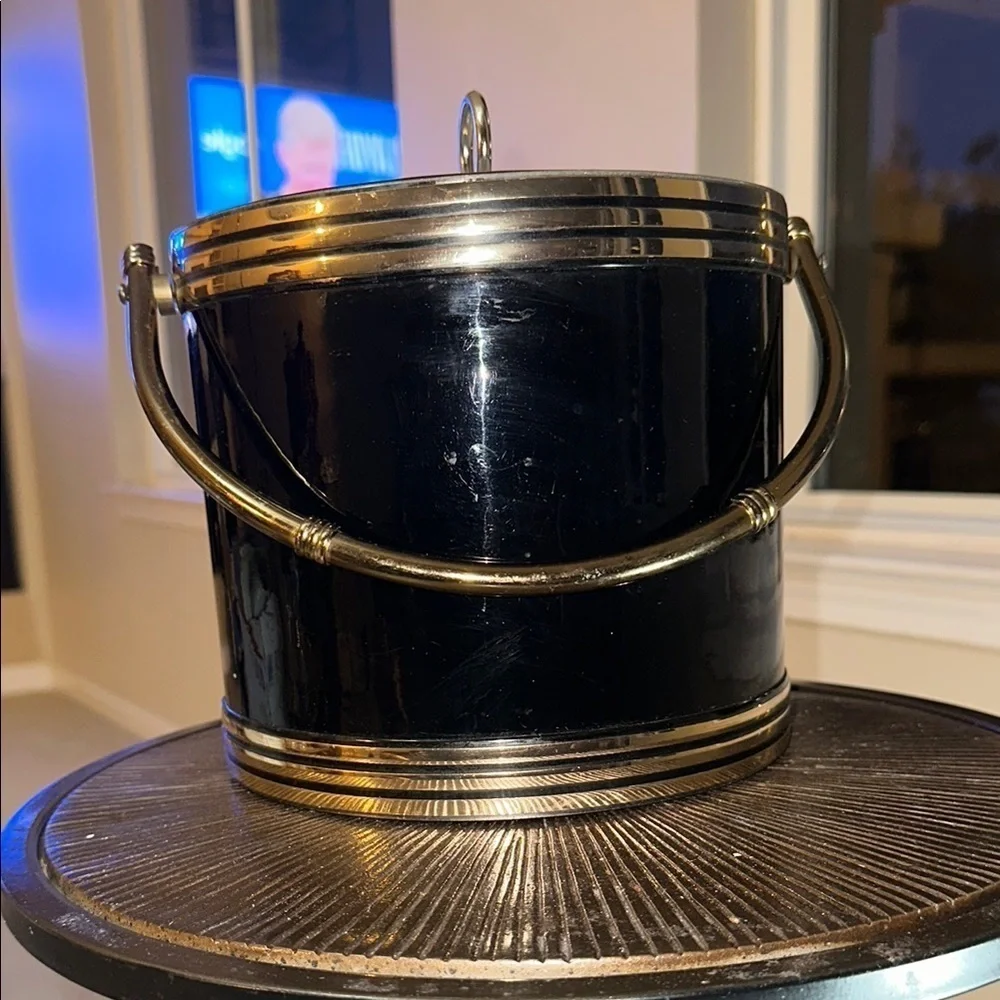 Shelton Vintage Black and Gold Ice Bucket with Handle